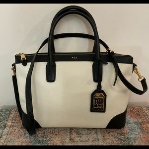 Ralph Lauren R.L.L. Off White/Black Leather Tote/Shoulder Bag - So Excellent! 🎉